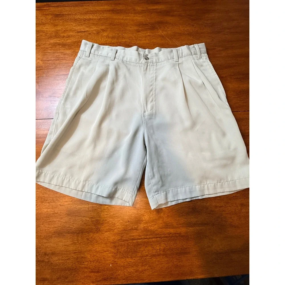 Mens Tencel Golf Pleated Front Shorts Tan Size 34‎ Summer Classic Work Chino